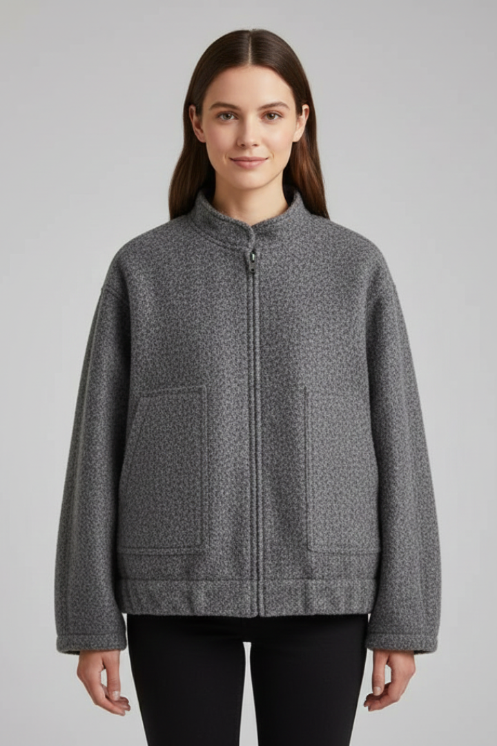 Vania | Veste oversize pour femme – Col côtelé, fermeture zippée