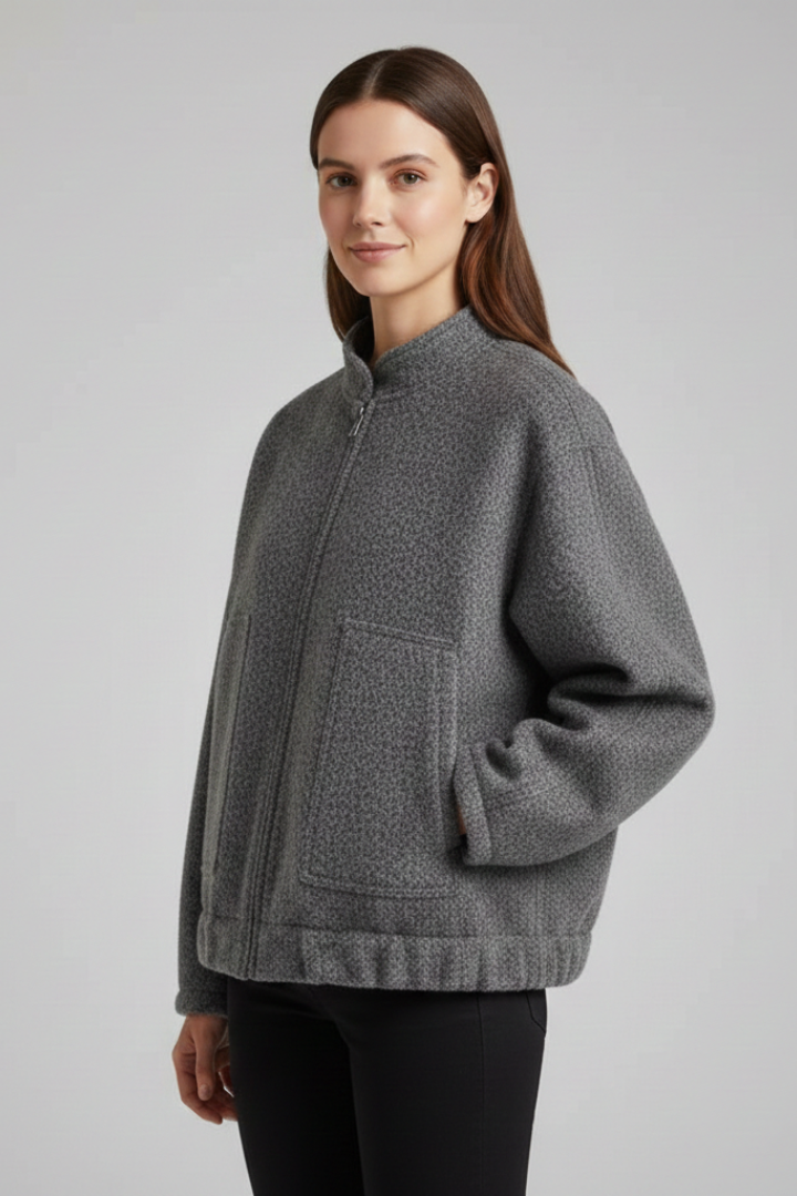 Vania | Veste oversize pour femme – Col côtelé, fermeture zippée