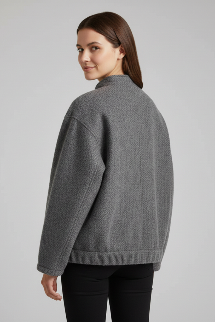 Vania | Veste oversize pour femme – Col côtelé, fermeture zippée