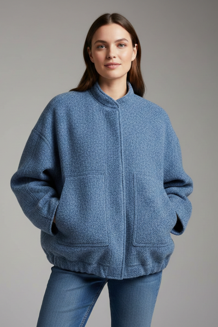 Vania | Veste oversize pour femme – Col côtelé, fermeture zippée
