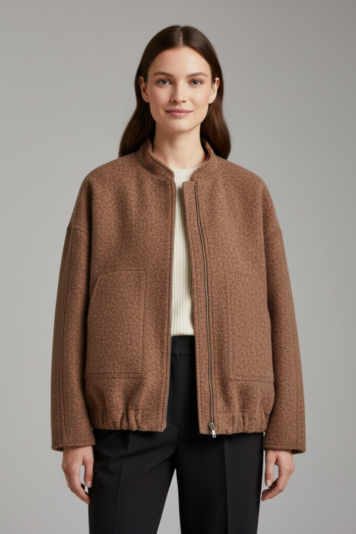 Vania | Veste oversize pour femme – Col côtelé, fermeture zippée