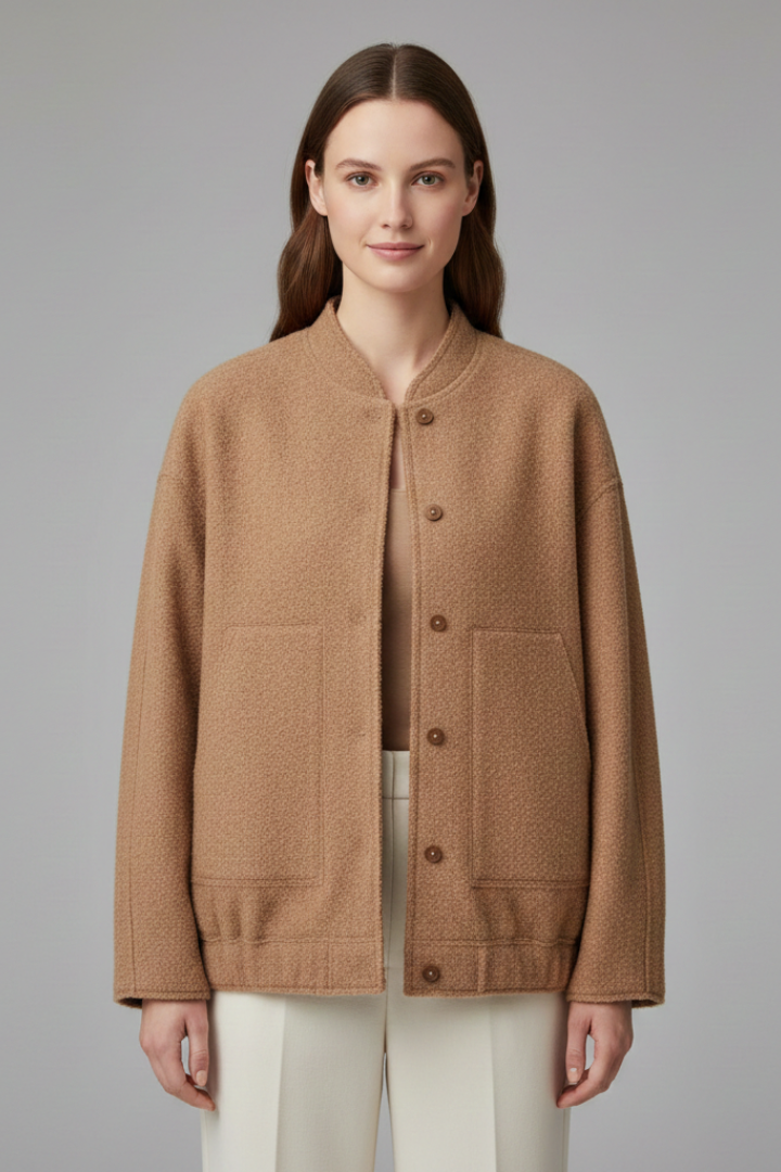 Vania | Veste oversize pour femme – Col côtelé, fermeture zippée