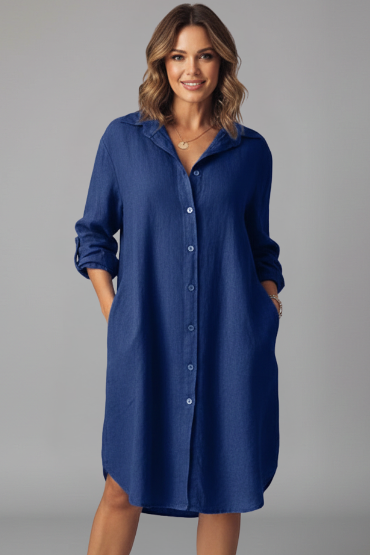 Lainey | Robe Chemise à Manches Longues pour Femme – Mini Robe Décontractée à Col Chemise