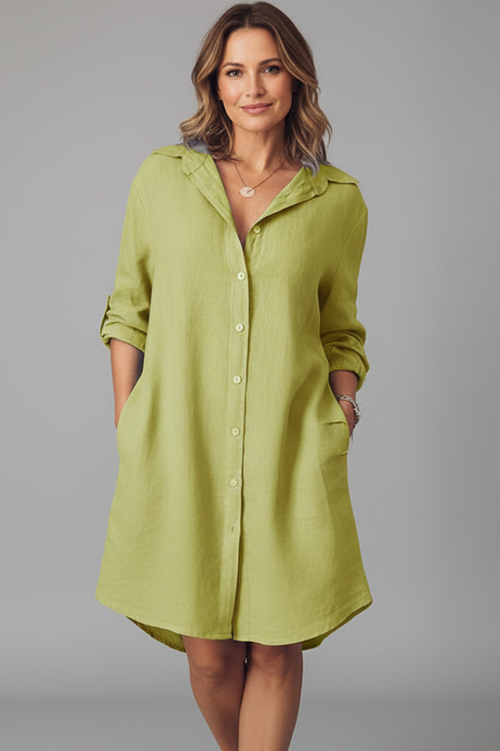 Lainey | Robe Chemise à Manches Longues pour Femme – Mini Robe Décontractée à Col Chemise