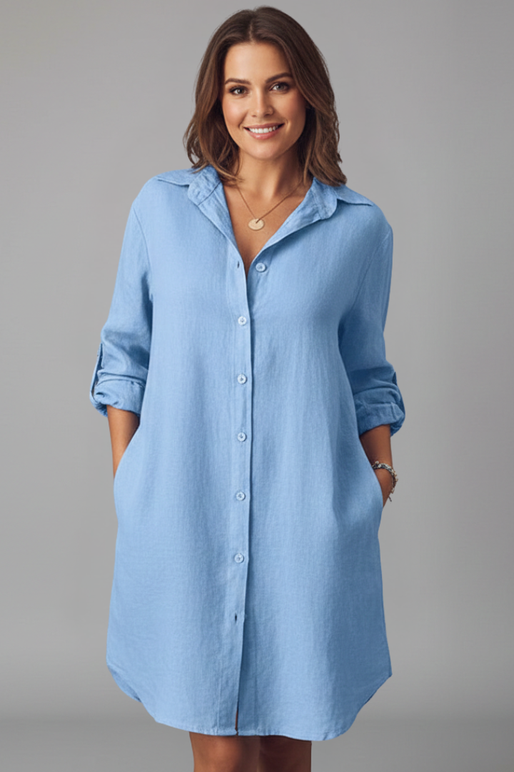 Lainey | Robe Chemise à Manches Longues pour Femme – Mini Robe Décontractée à Col Chemise