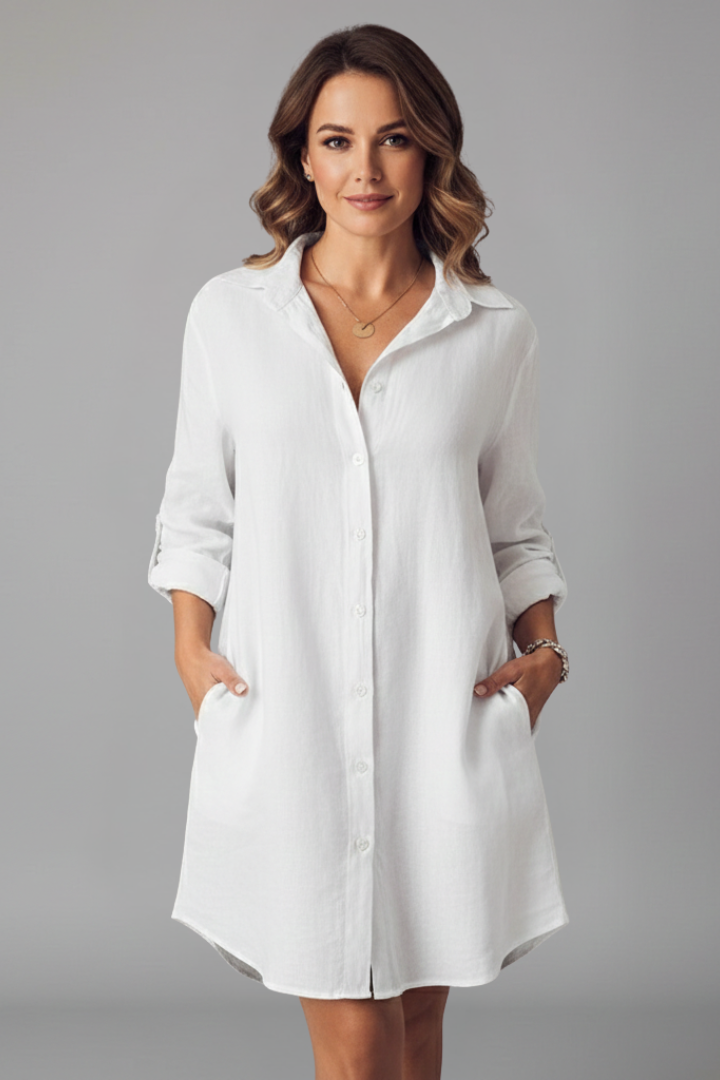 Lainey | Robe Chemise à Manches Longues pour Femme – Mini Robe Décontractée à Col Chemise