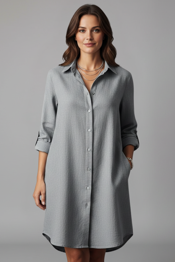Lainey | Robe Chemise à Manches Longues pour Femme – Mini Robe Décontractée à Col Chemise