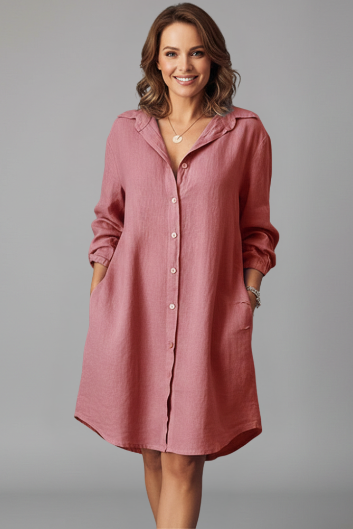 Lainey | Robe Chemise à Manches Longues pour Femme – Mini Robe Décontractée à Col Chemise