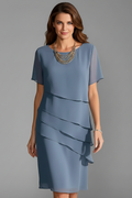 Emberly | Robe à col rond et superpositions pour femme - Robe à manches courtes et coupe droite
