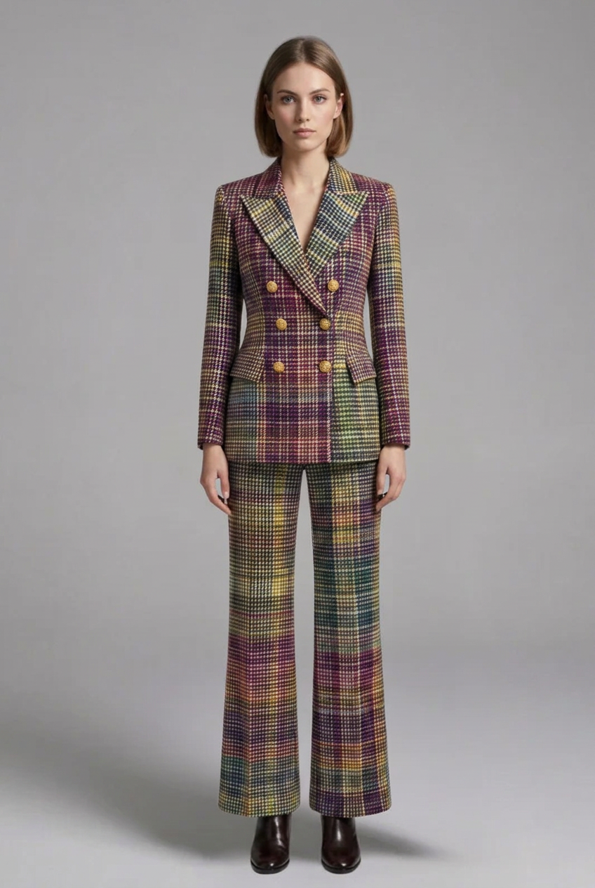 Dione | Ensemble tailleur deux pièces pour femme – Blazer à double boutonnage, pantalon à jambes larges