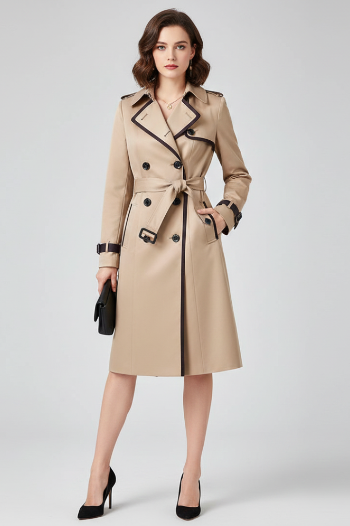 Harlisse | Trench-coat pour femme avec ceinture, tissu texturé