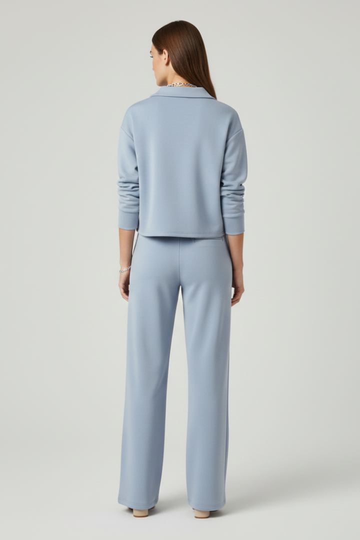 Rhoselle | Ensemble 2 pièces pour femme : haut à col en V et pantalon à jambes larges