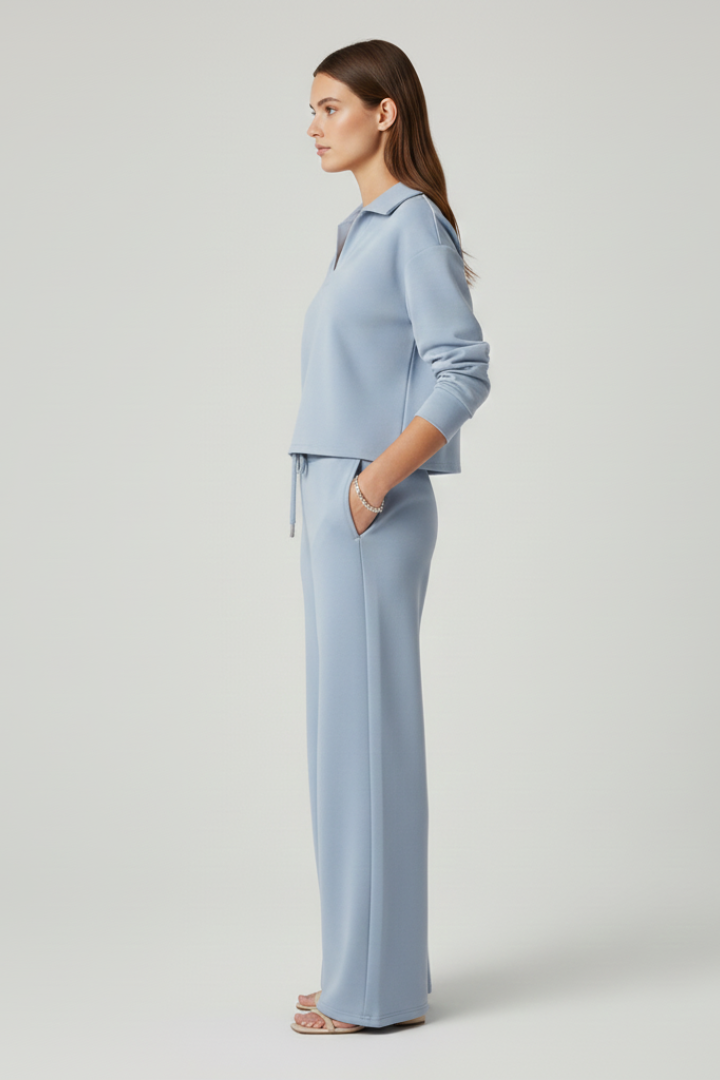 Rhoselle | Ensemble 2 pièces pour femme : haut à col en V et pantalon à jambes larges