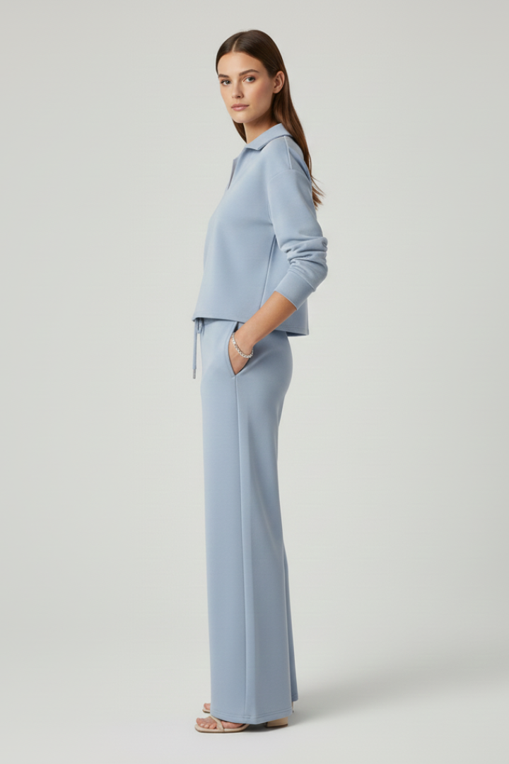 Rhoselle | Ensemble 2 pièces pour femme : haut à col en V et pantalon à jambes larges