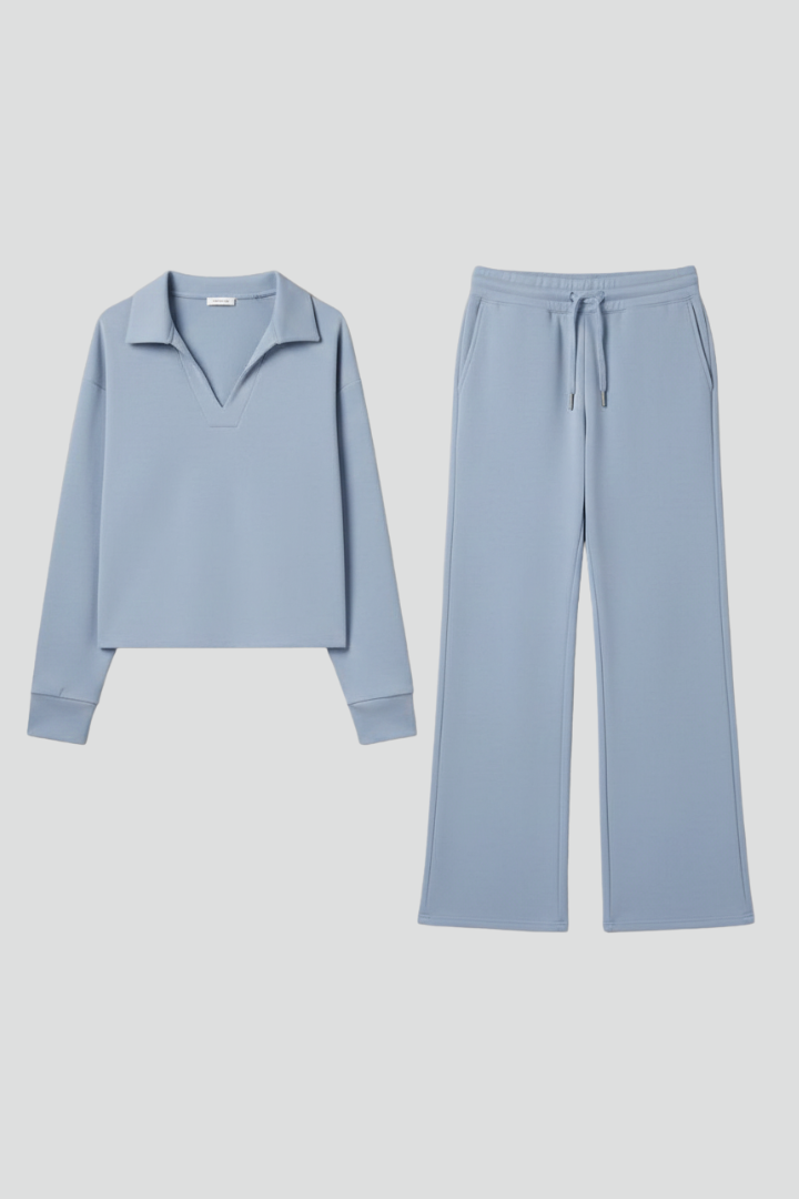 Rhoselle | Ensemble 2 pièces pour femme : haut à col en V et pantalon à jambes larges