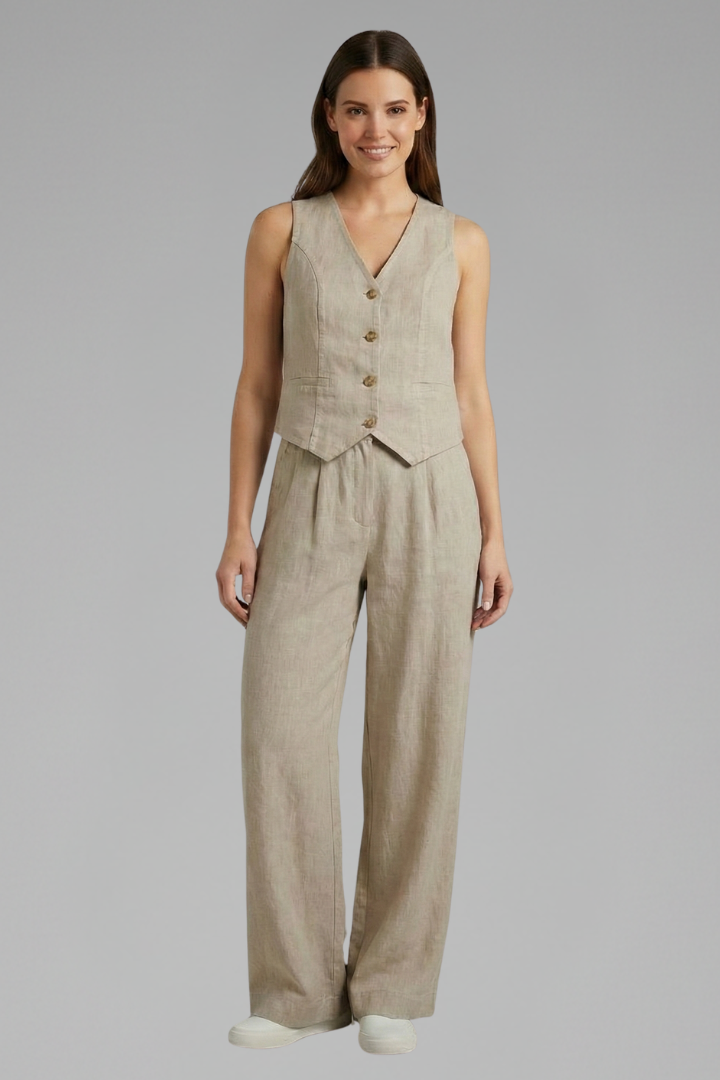 Ellis | Ensemble deux pièces pour femme – Gilet sans manches à encolure en V avec boutons et pantalon