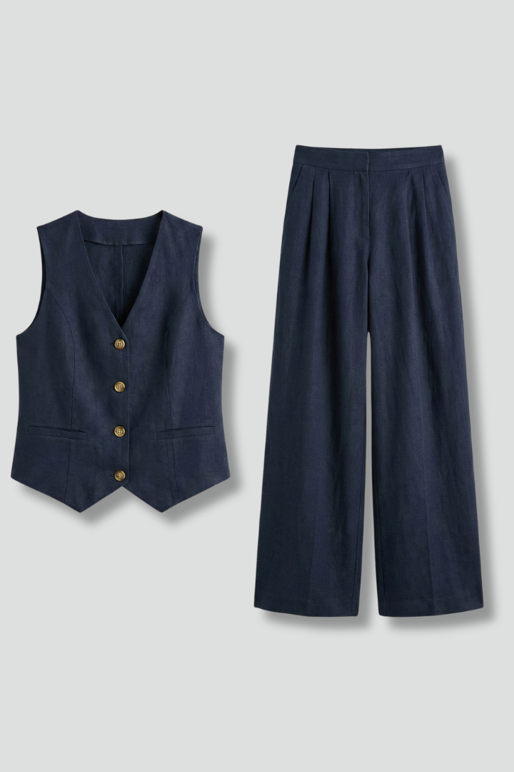 Ellis | Ensemble deux pièces pour femme – Gilet sans manches à encolure en V avec boutons et pantalon