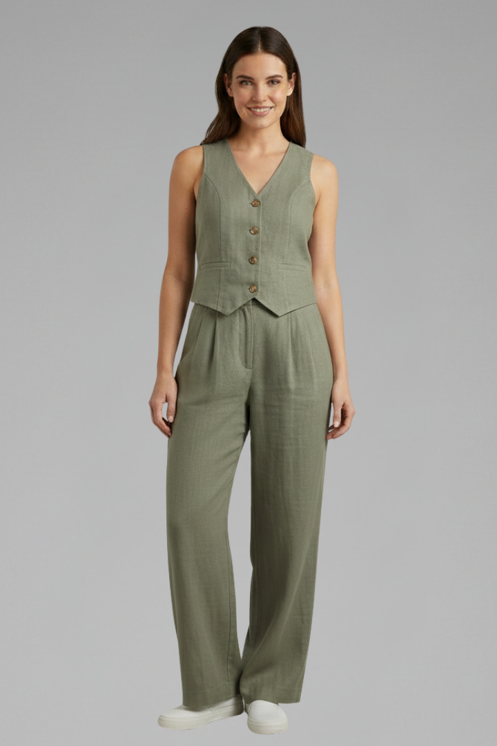 Faylinn | Ensemble 2 pièces chic et décontracté pour femme – Gilet à col en V et pantalon à jambes larges