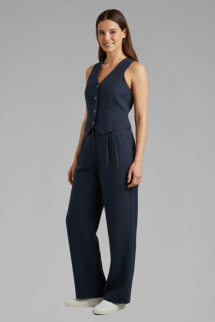 Faylinn | Ensemble 2 pièces chic et décontracté pour femme – Gilet à col en V et pantalon à jambes larges