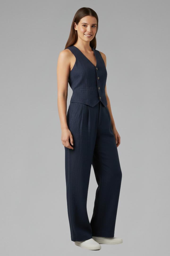 Faylinn | Ensemble 2 pièces chic et décontracté pour femme – Gilet à col en V et pantalon à jambes larges