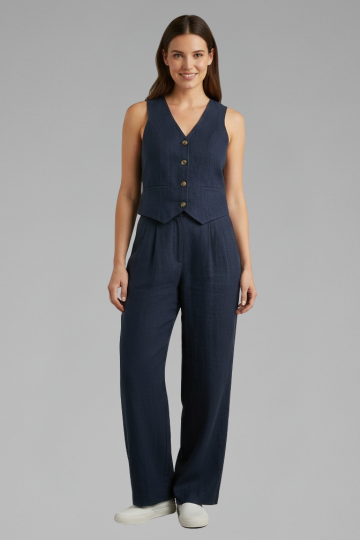 Faylinn | Ensemble 2 pièces chic et décontracté pour femme – Gilet à col en V et pantalon à jambes larges