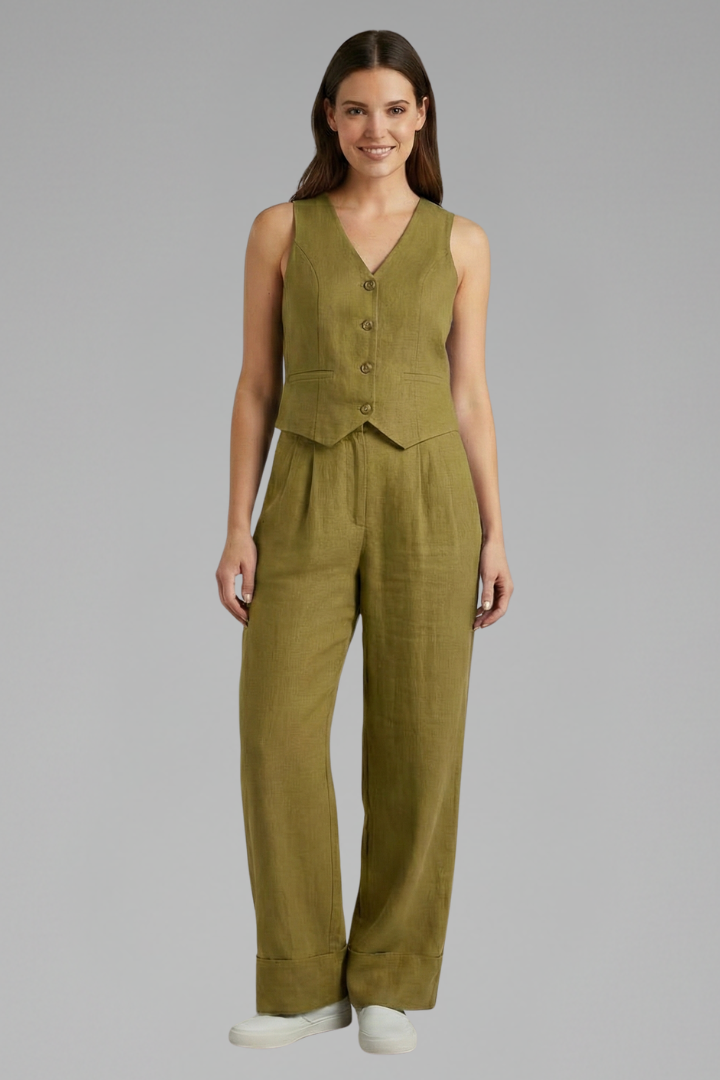 Faylinn | Ensemble 2 pièces chic et décontracté pour femme – Gilet à col en V et pantalon à jambes larges