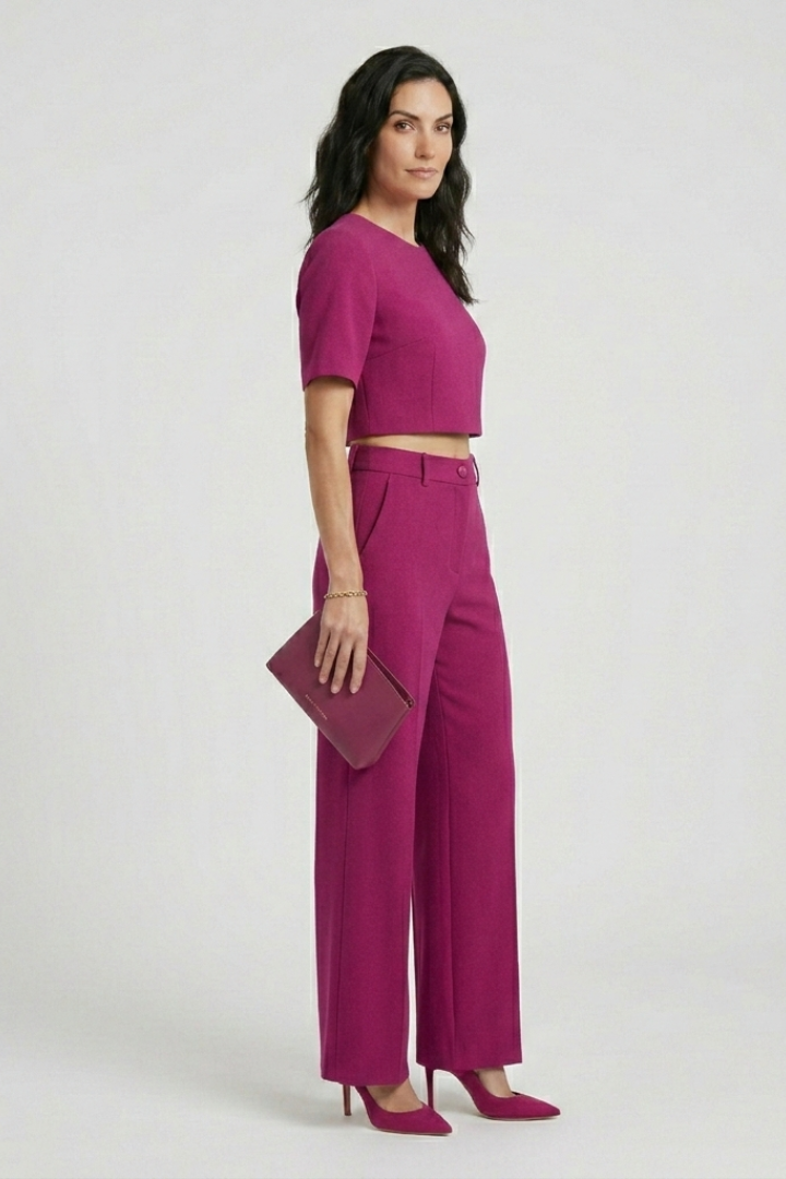 Estelle | Ensemble deux pièces pour femme – Haut à manches courtes et col rond avec pantalon