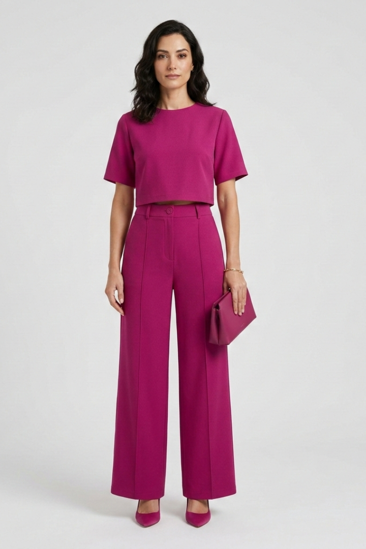 Bellara | Ensemble deux pièces pour femme – Haut à col rond et pantalon ample et décontracté