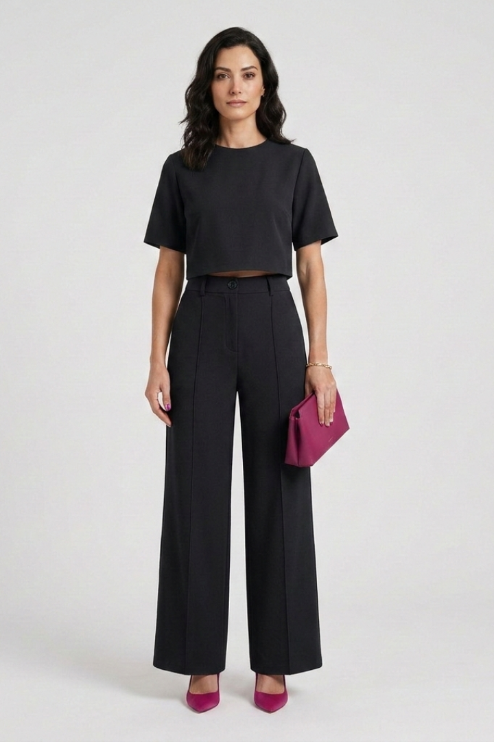 Bellara | Ensemble deux pièces pour femme – Haut à col rond et pantalon ample et décontracté