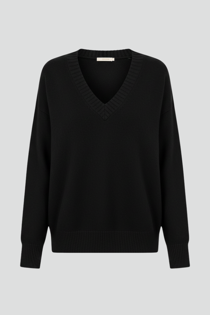 Floriana | Pull en maille à col V pour femme – Haut à manches longues avec ourlet droit