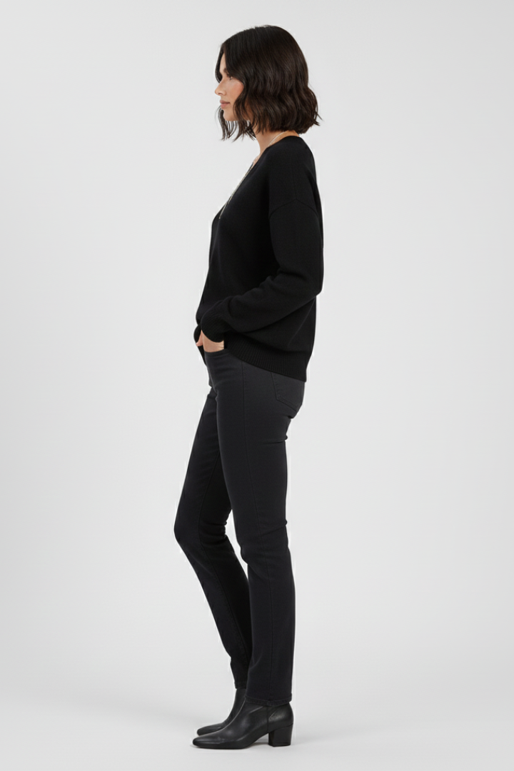 Floriana | Pull en maille à col V pour femme – Haut à manches longues avec ourlet droit