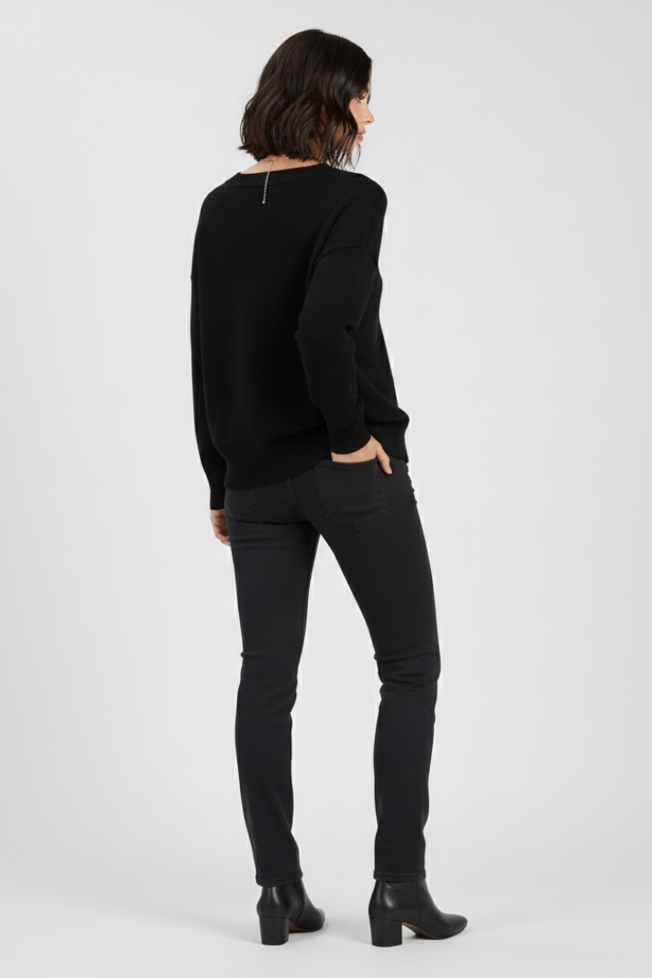 Floriana | Pull en maille à col V pour femme – Haut à manches longues avec ourlet droit