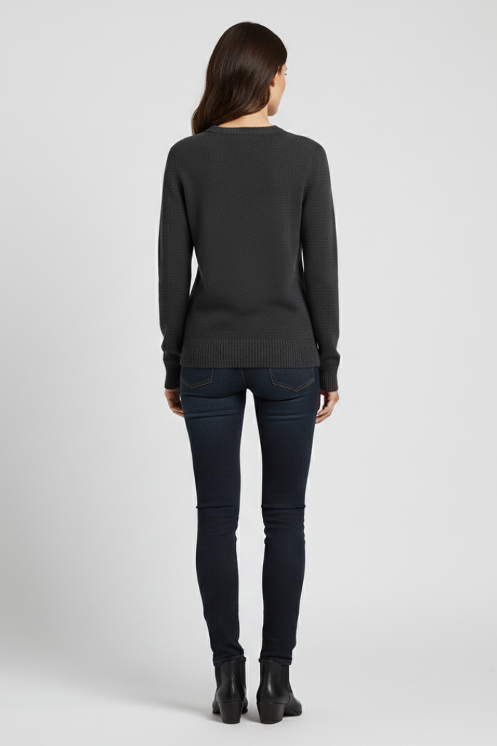 Elaria | Pull en maille pour femme – Col rond, manches longues, poignets et ourlet côtelés