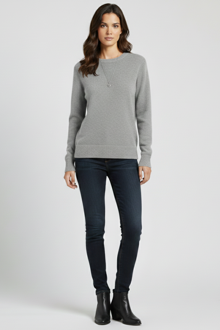 Elaria | Pull en maille pour femme – Col rond, manches longues, poignets et ourlet côtelés