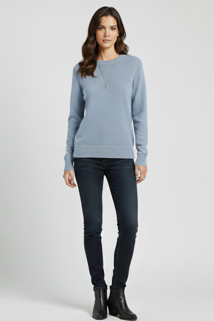 Elaria | Pull en maille pour femme – Col rond, manches longues, poignets et ourlet côtelés