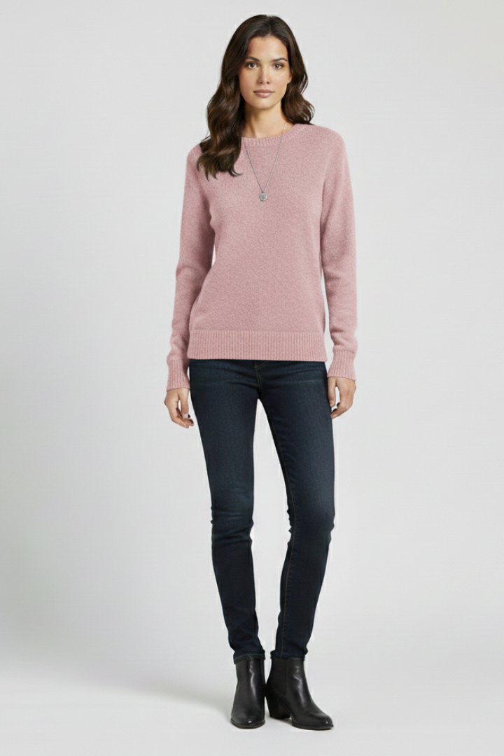 Elaria | Pull en maille pour femme – Col rond, manches longues, poignets et ourlet côtelés