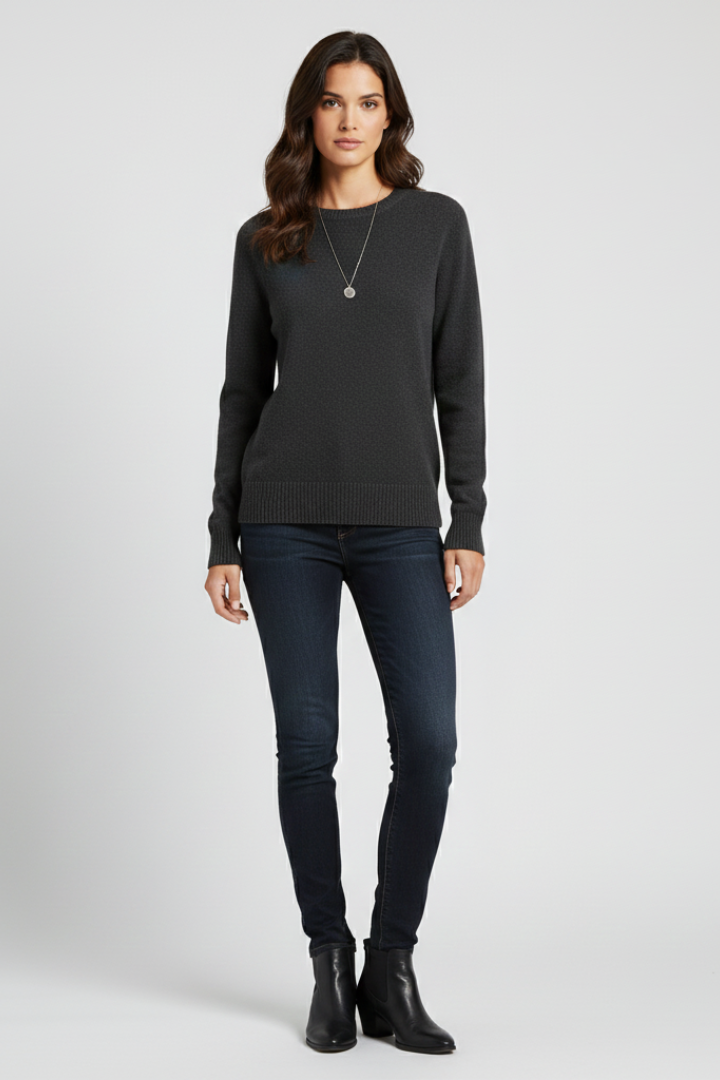 Elaria | Pull en maille pour femme – Col rond, manches longues, poignets et ourlet côtelés