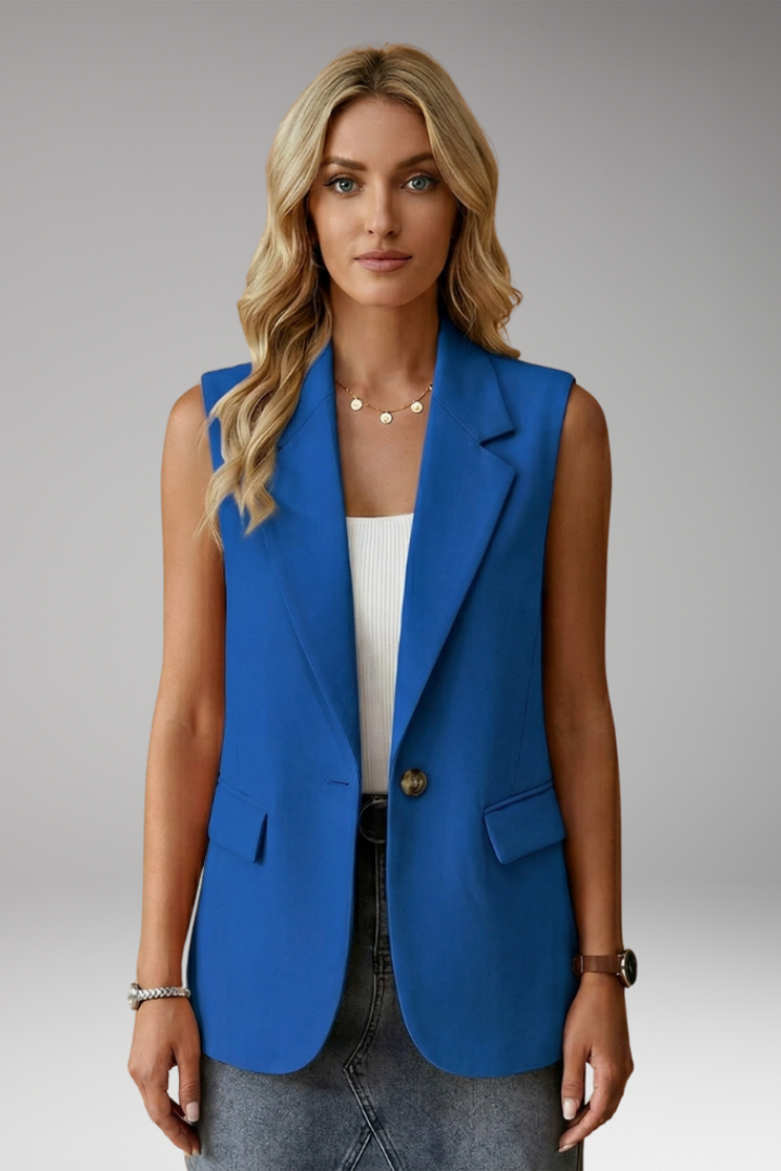 Della | Gilet Blazer Ajusté Femme – Veste Sans Manches Boutonnée avec Col Cranté
