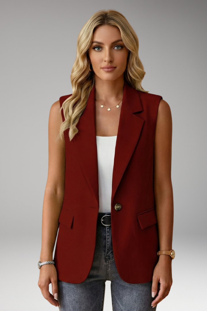Della | Gilet Blazer Ajusté Femme – Veste Sans Manches Boutonnée avec Col Cranté