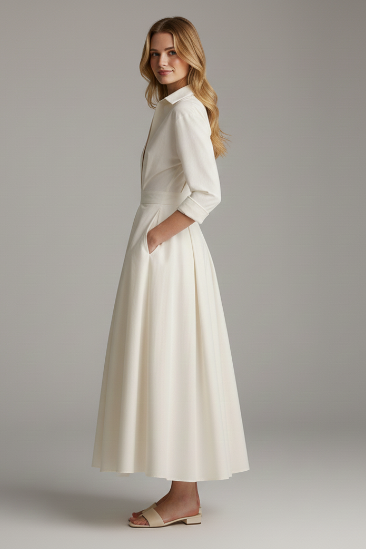 Waverley | Robe midi décontractée pour femme - Robe chemise à boutons sur le devant