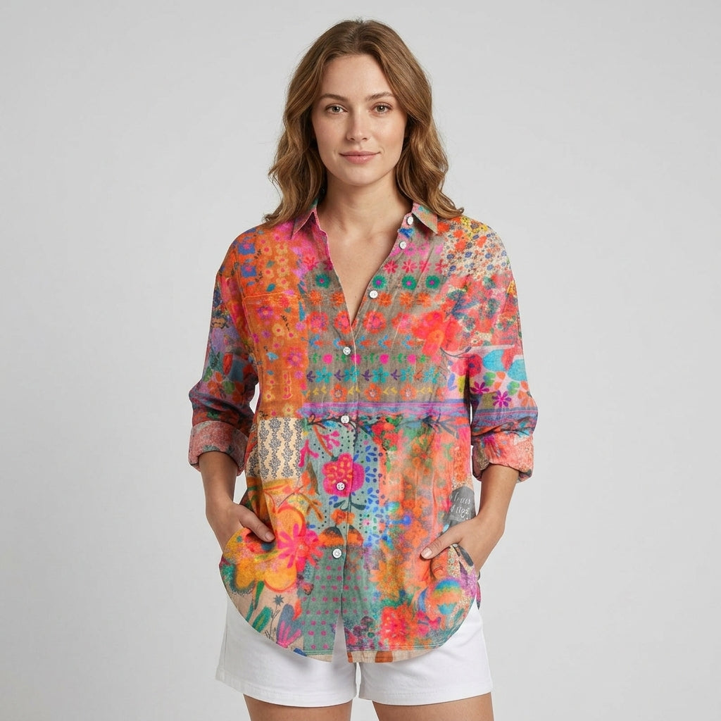 Zorina | Chemisier à manches longues à motifs floraux pour femme - Chemise légère et douce à boutons