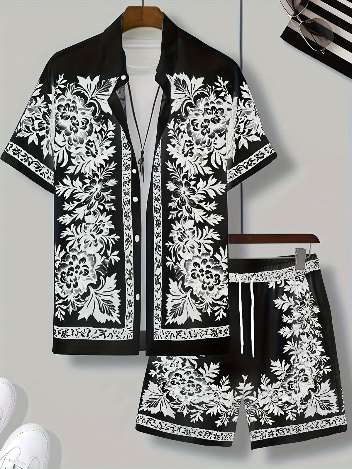 Caelan | Ensemble d’été 2 pièces pour homme – Chemise hawaïenne à fleurs avec short assorti