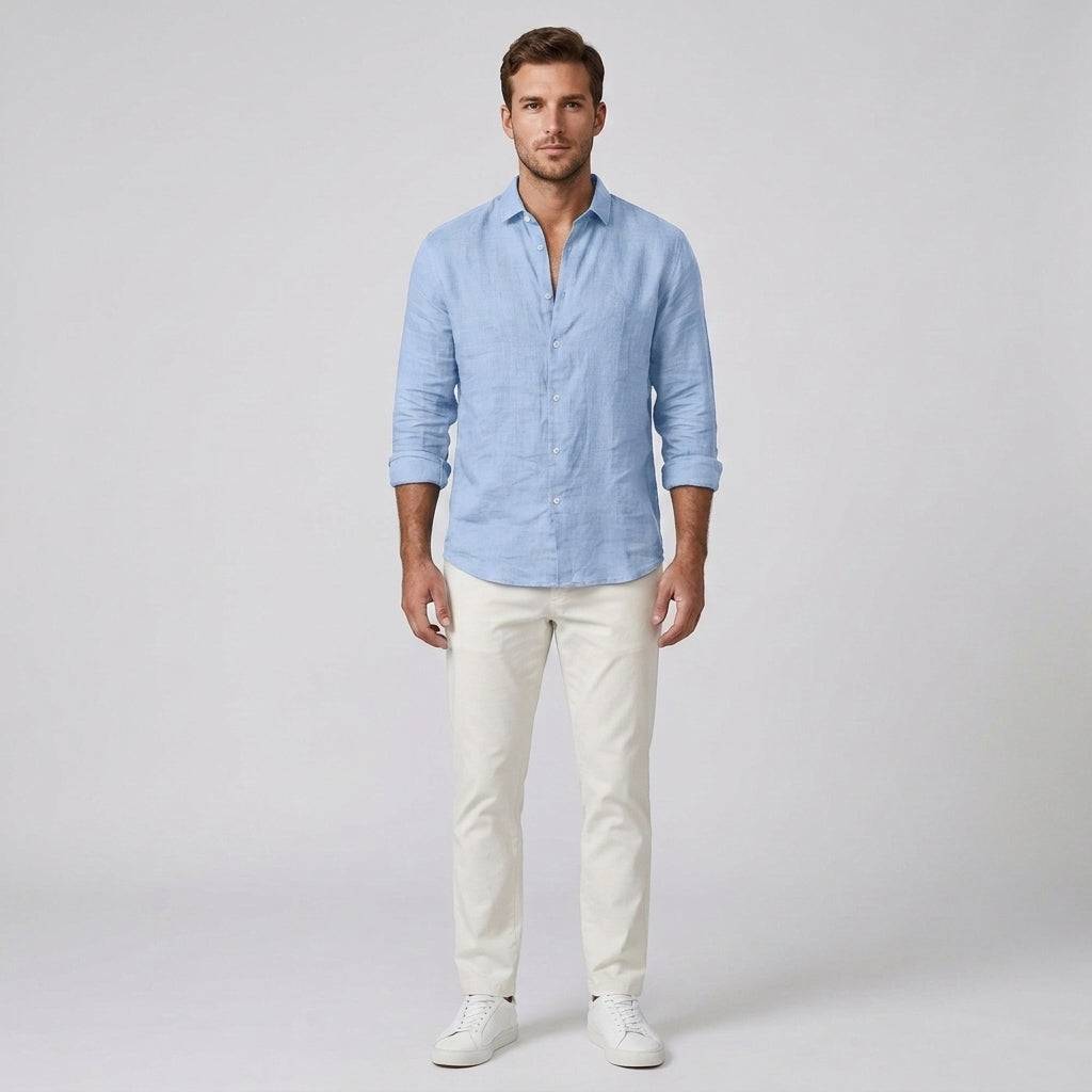 Blaise | Chemise unie à manches longues pour homme – Chemise boutonnée en mélange de coton doux