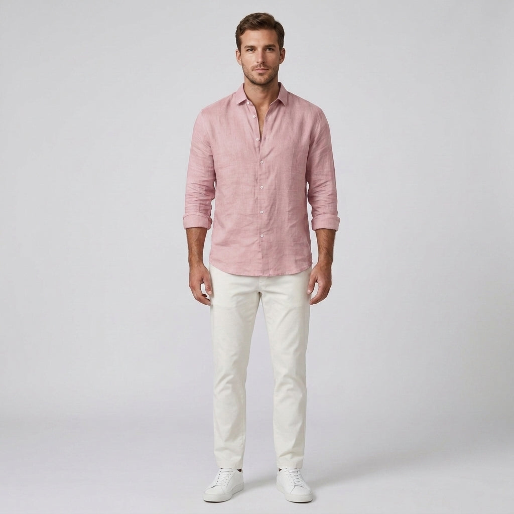 Blaise | Chemise unie à manches longues pour homme – Chemise boutonnée en mélange de coton doux