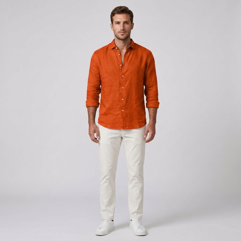 Blaise | Chemise unie à manches longues pour homme – Chemise boutonnée en mélange de coton doux