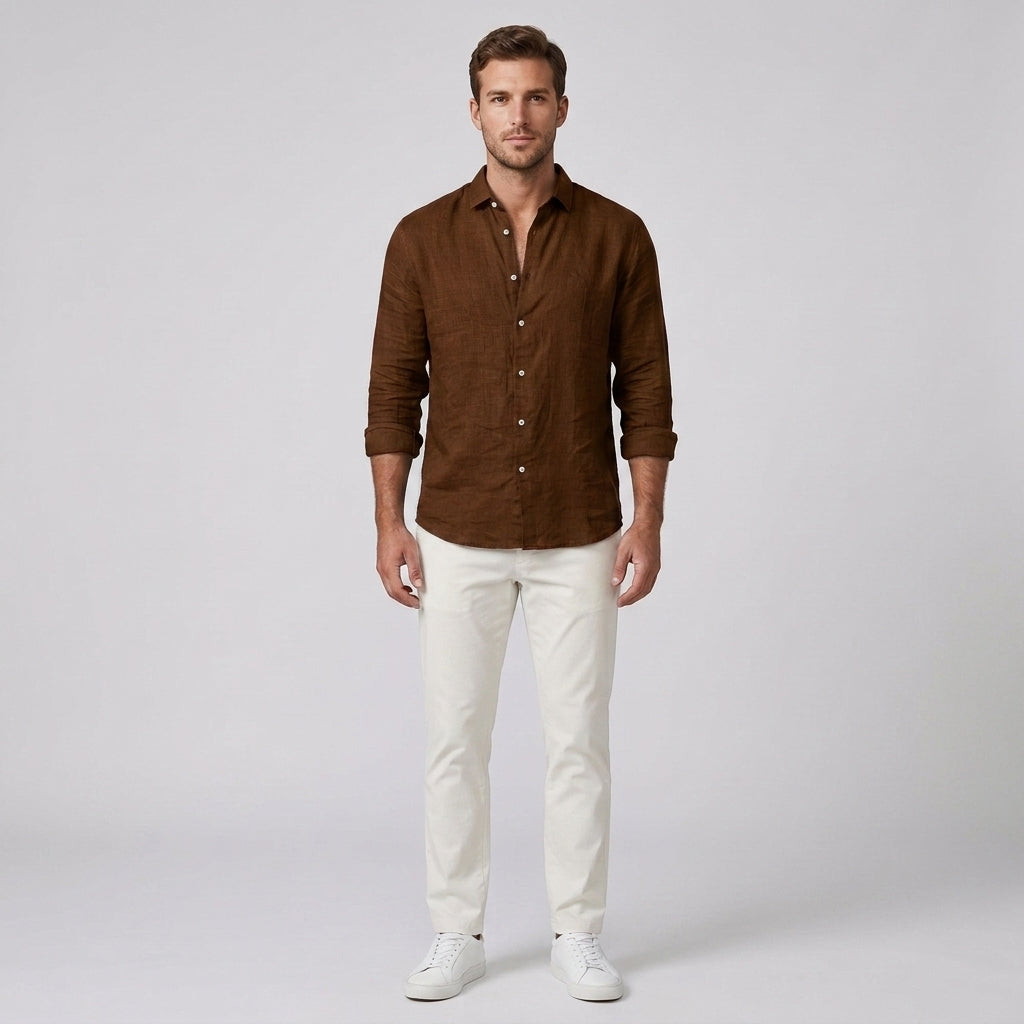 Blaise | Chemise unie à manches longues pour homme – Chemise boutonnée en mélange de coton doux