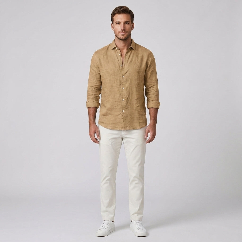 Blaise | Chemise unie à manches longues pour homme – Chemise boutonnée en mélange de coton doux