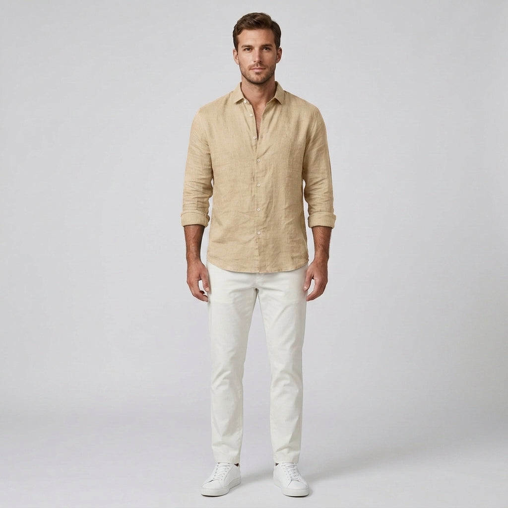 Blaise | Chemise unie à manches longues pour homme – Chemise boutonnée en mélange de coton doux