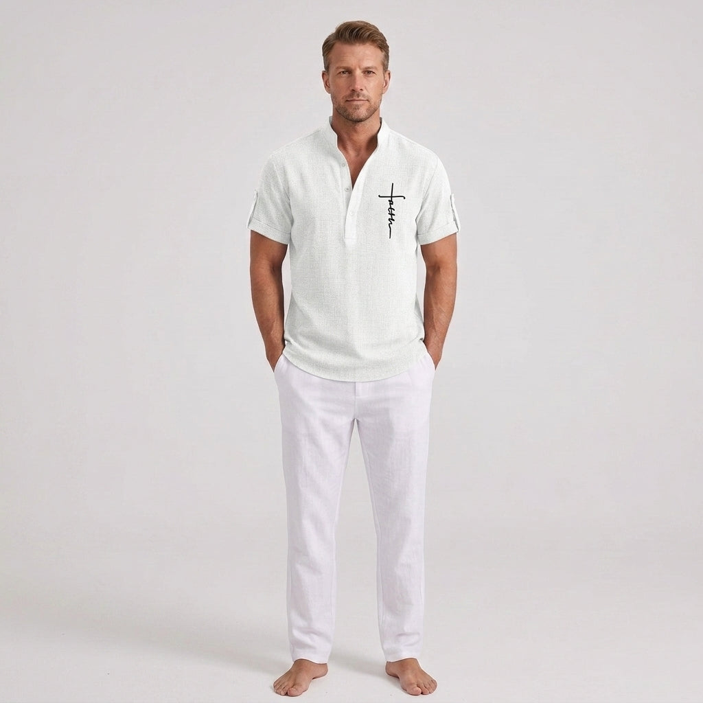 César | Chemise décontractée à manches courtes pour homme – Col montant