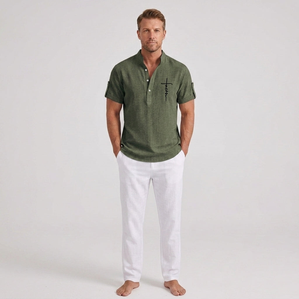 César | Chemise décontractée à manches courtes pour homme – Col montant